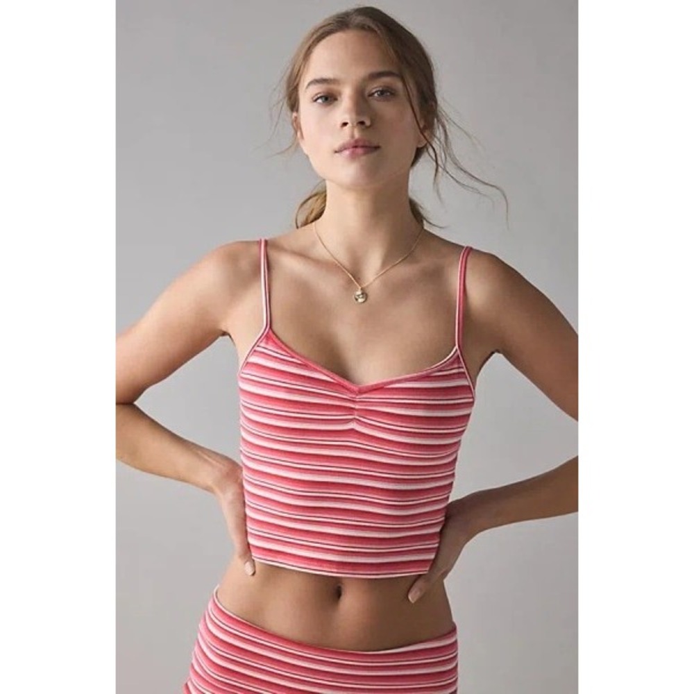 Out From Under Pinch Front Fitted Cami Red Stripe Women Small Urban Outfitters